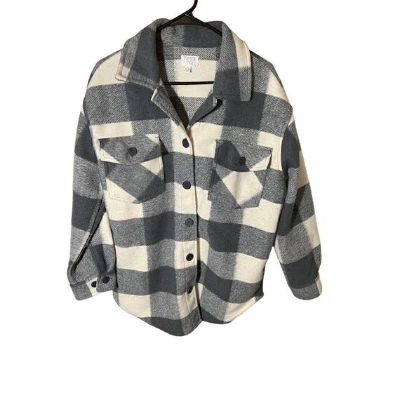 Time and Tru Women's Large Plaid Shacket Slate Gray Combo - Picture 1 of 5